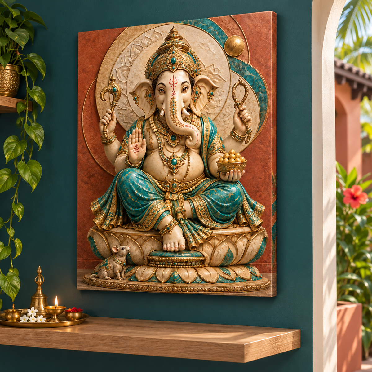 Ganesha Teal Gold