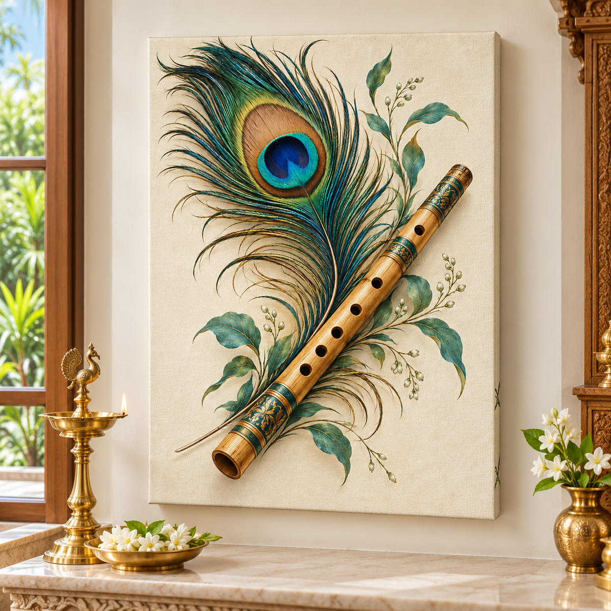 Krishna Flute Peacock Melody Canvas