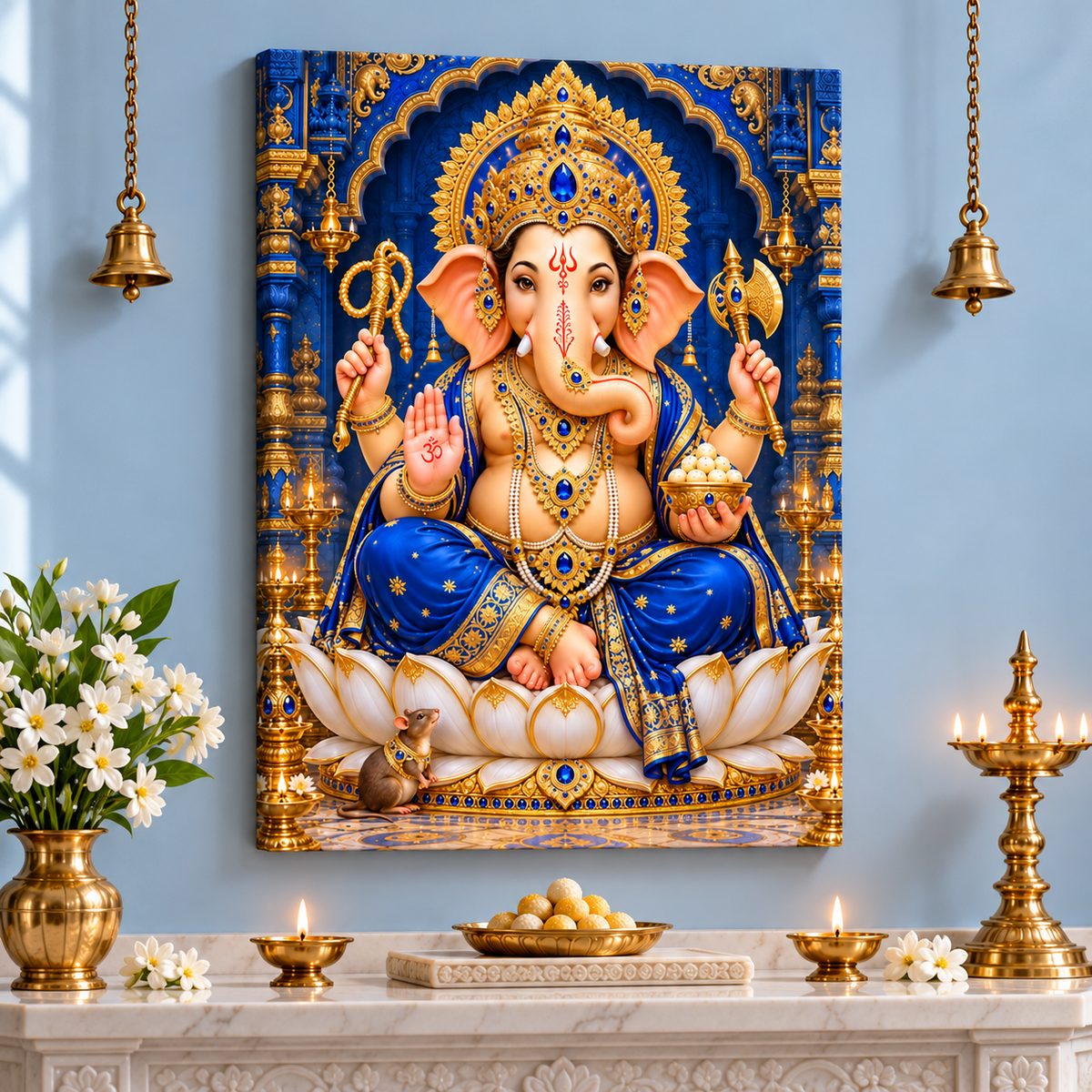 Lord Ganesha Sapphire Crown Blessings Canvas