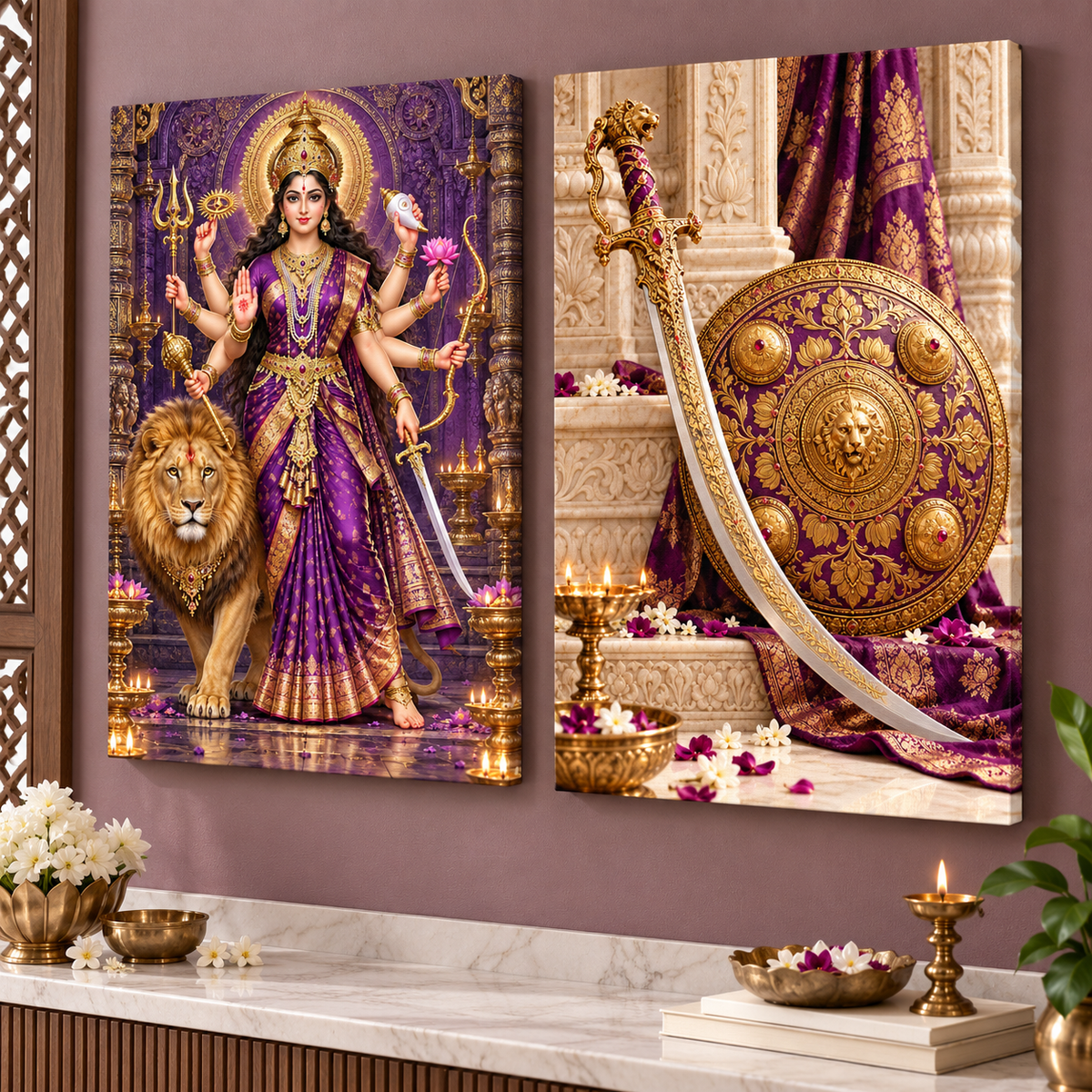 Mother Durga Amethyst Guardian Canvas Set