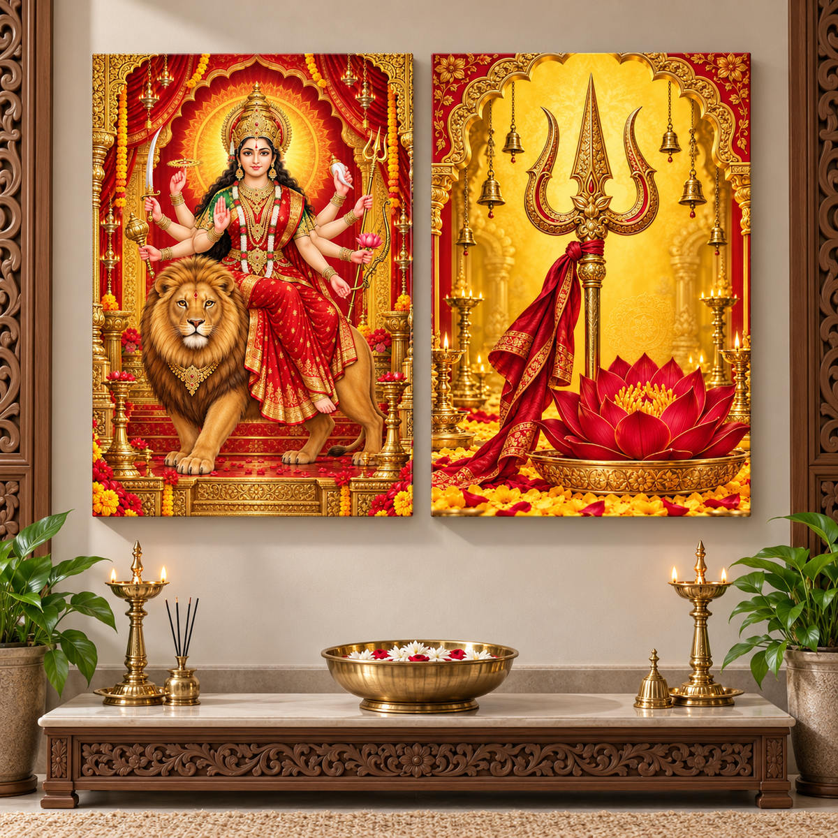 Mother Durga Ruby Lotus Triumph Canvas Set