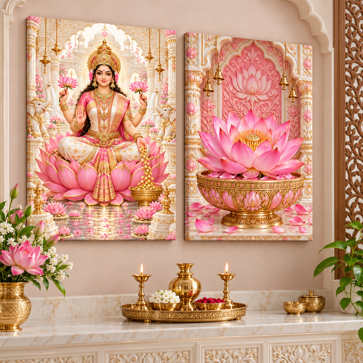 Mother Lakshmi Rosewater Blessings Canvas Set