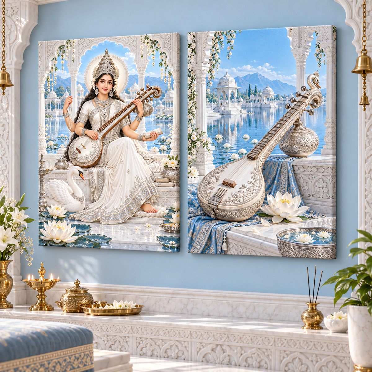 Mother Saraswati Azure Palace Melody Canvas Set
