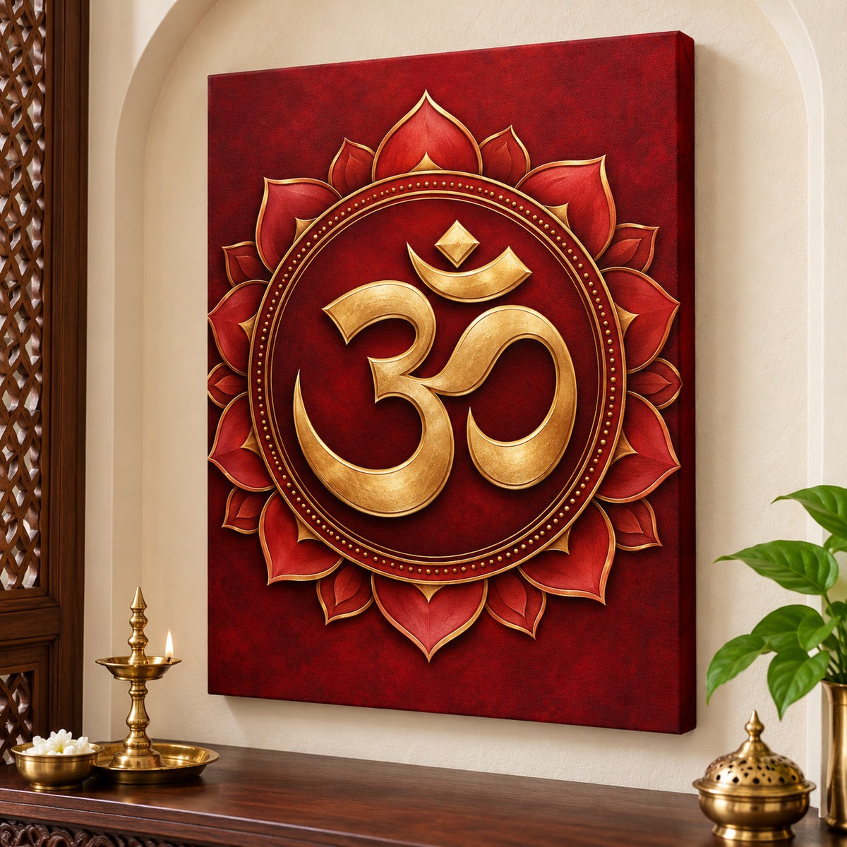 Om Crimson Lotus Mandala Canvas