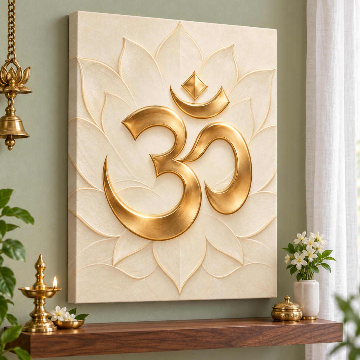 Om Golden Lotus Serenity Canvas