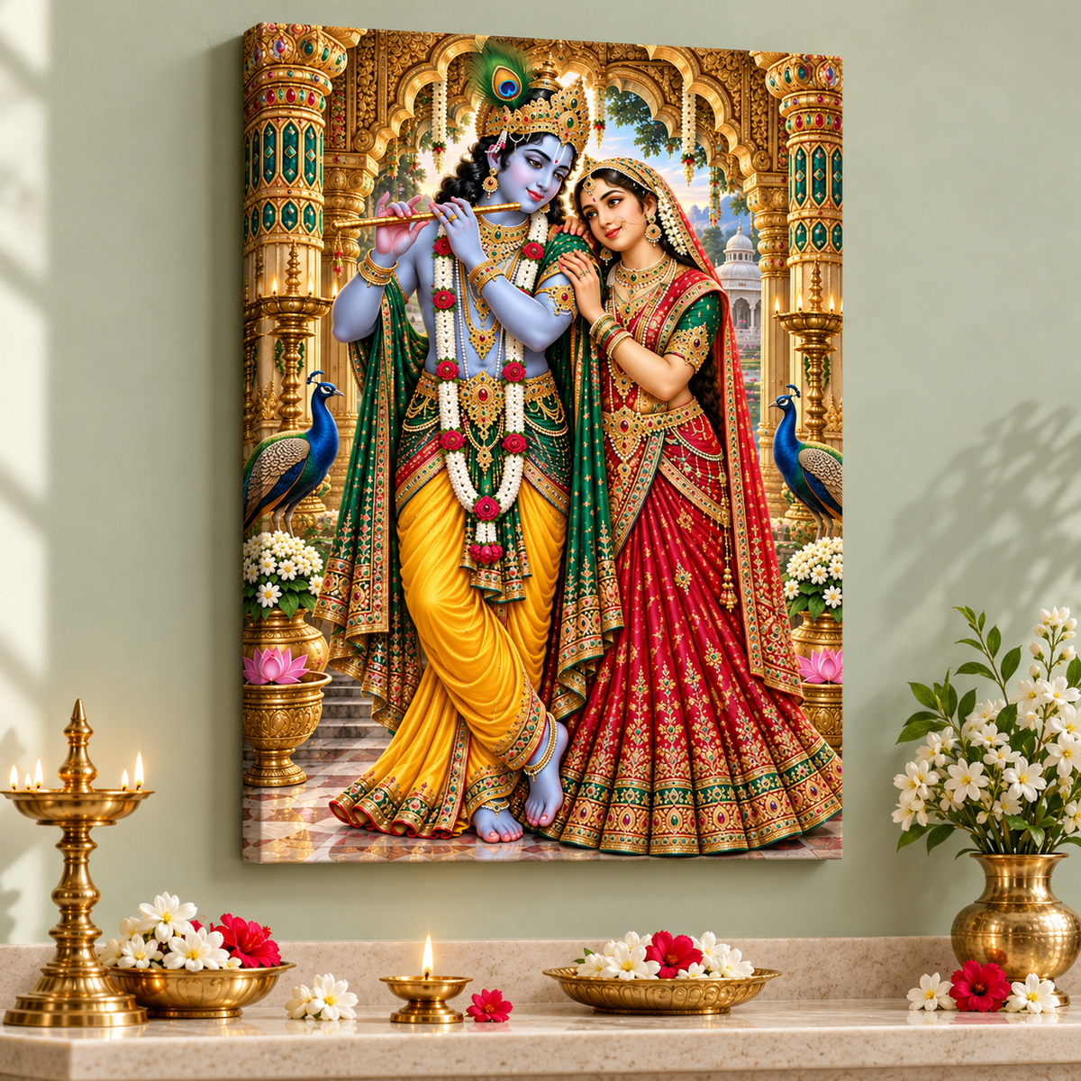 Radha Krishna Emerald Temple Grace Canvas