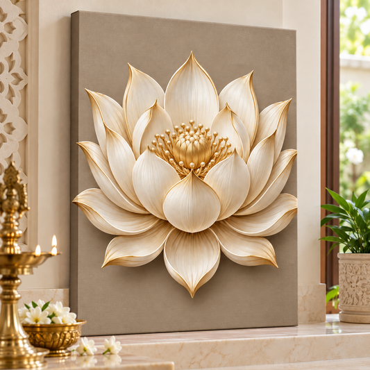 Ivory Lotus Golden Heart Canvas