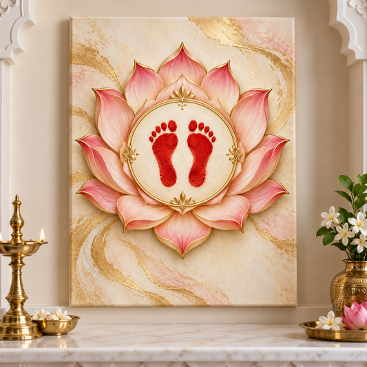 Lakshmi Lotus Footsteps of Welcome Canvas