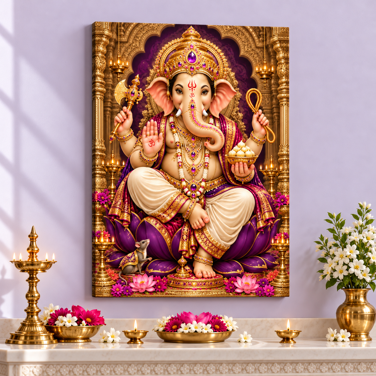 Lord Ganesha Amethyst Royal Blessings Canvas