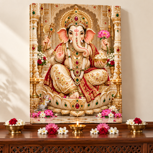 Lord Ganesha Jeweled Pearl Sanctuary Canvas
