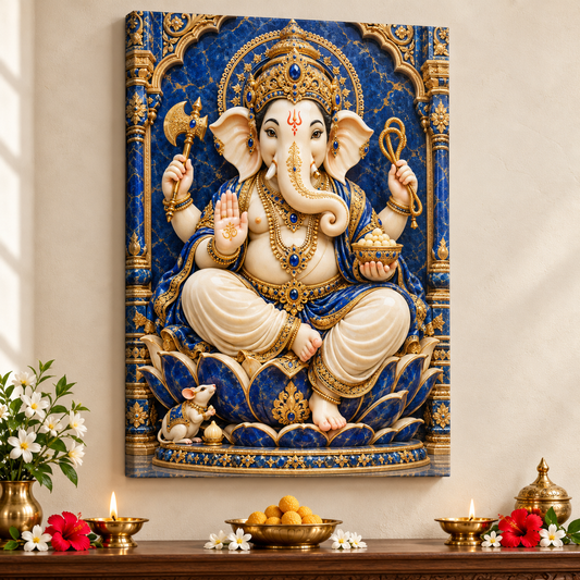 Lord Ganesha Lapis Gold Sanctuary Canvas