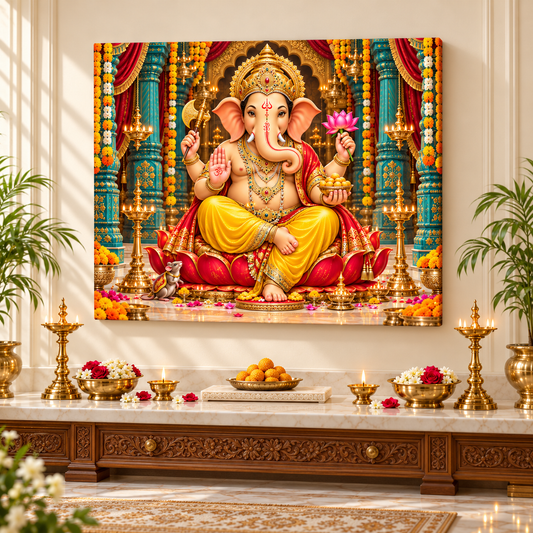 Lord Ganesha Mandir Lotus Festival Canvas