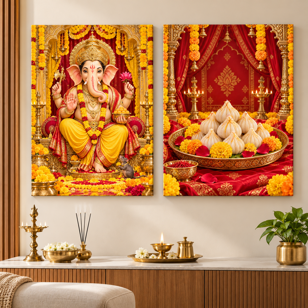 Lord Ganesha Marigold Sweet Blessings Canvas Set