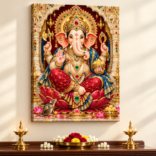 Lord Ganesha Royal Multigem Blessings Canvas