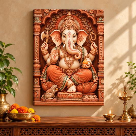 Lord Ganesha Terracotta Temple Serenity Canvas