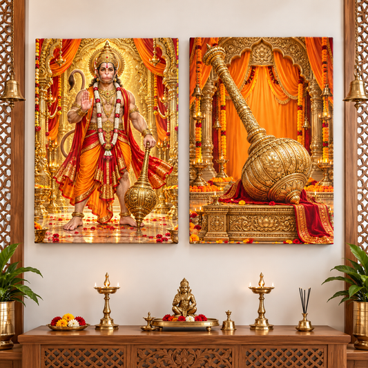 Lord Hanuman Golden Courage Canvas Set