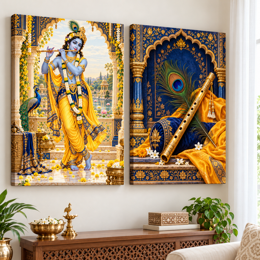 Lord Krishna Saffron Raag Canvas Set