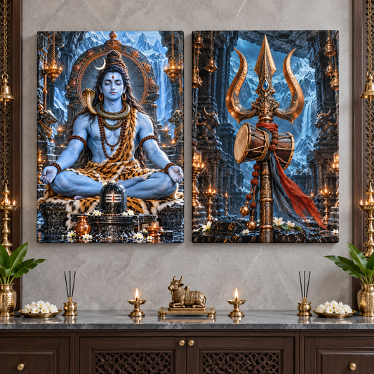Lord Shiva Bronze Temple Stillness Canvas Set