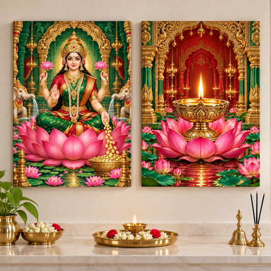 Mother Lakshmi Emerald Flame of Prosperity Canvas Set