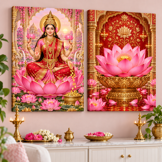 Mother Lakshmi Lotus of Auspicious Beginnings Canvas Set