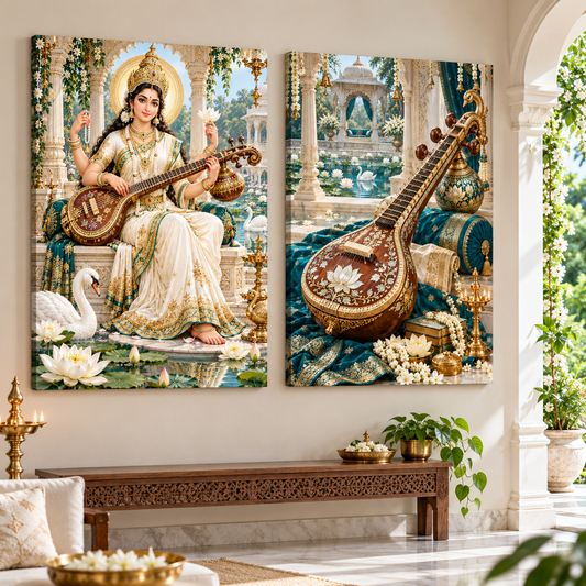 Mother Saraswati Lotus Lake Harmony Canvas Set