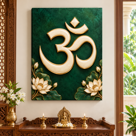 Om Emerald Lotus Sanctuary Canvas
