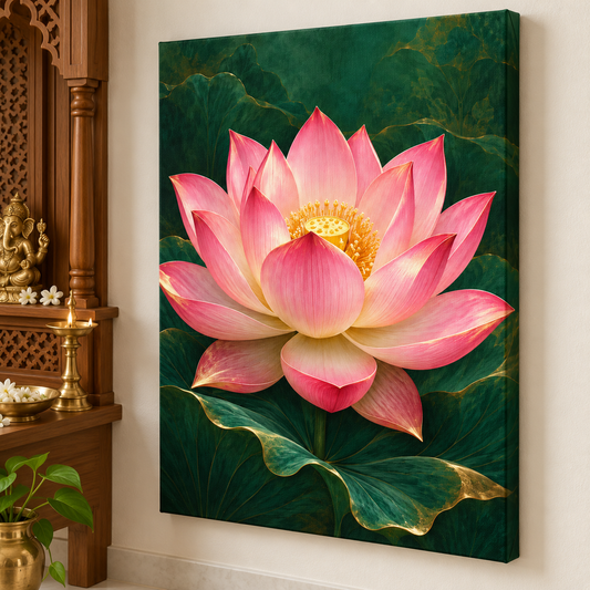 Pink Lotus Emerald Awakening Canvas