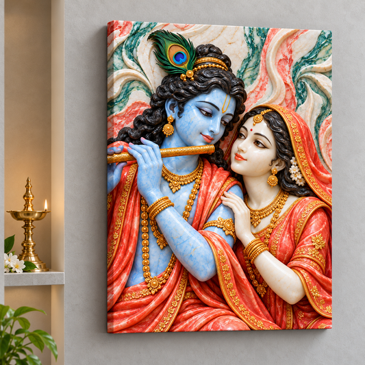 Radha Krishna Coral Jade Affection Canvas