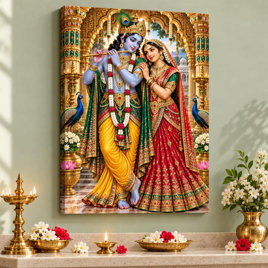 Radha Krishna Emerald Temple Grace Canvas