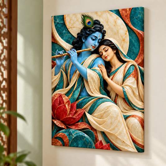 Radha Krishna Flowing Marble Harmony Canvas