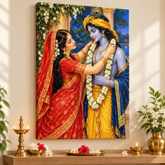 Radha Krishna Garden Garland Offering Canvas