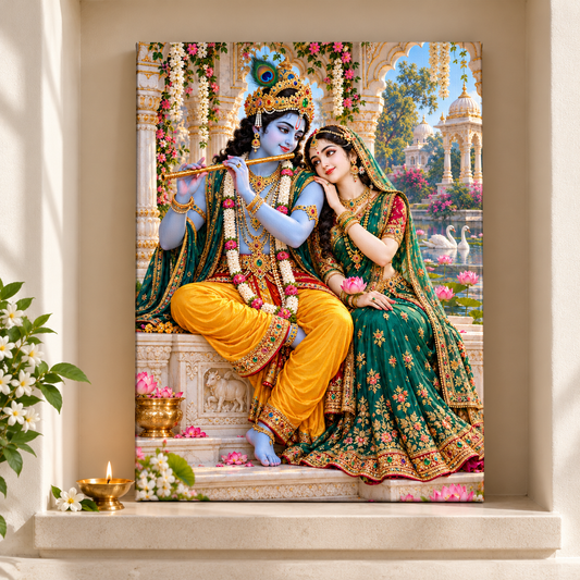 Radha Krishna Jasmine Garden Devotion Canvas