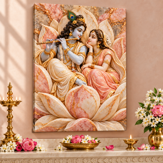 Radha Krishna Rose Marble Lotus Canvas