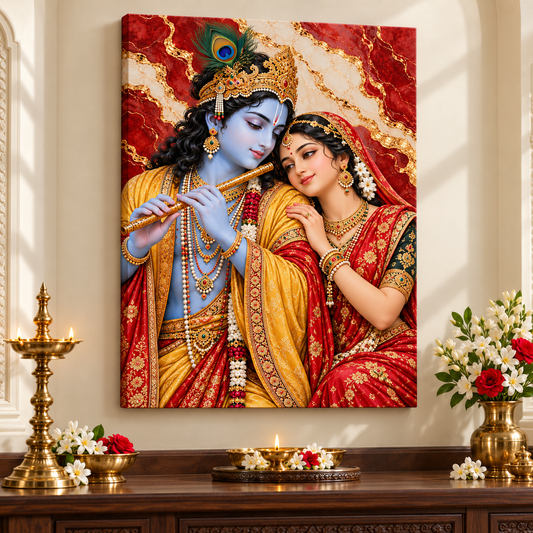 Radha Krishna Ruby Marble Embrace Canvas