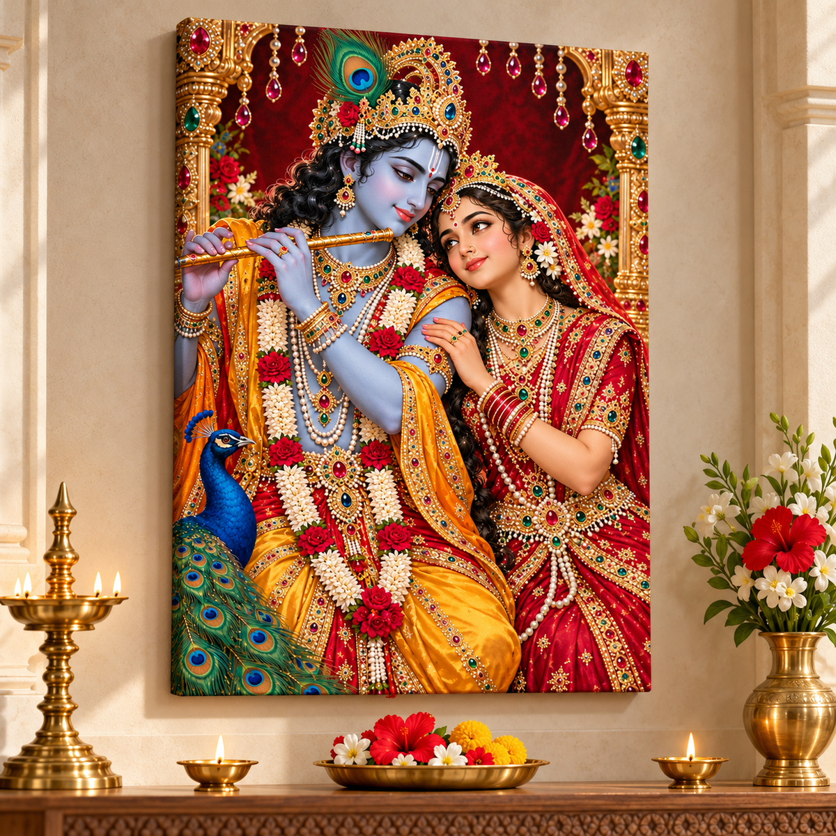 Radha Krishna Ruby Temple Devotion Canvas