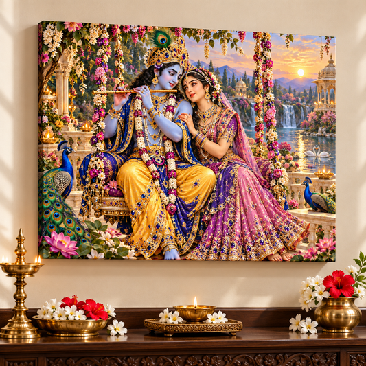 Radha Krishna Sunset Garden Swing Canvas