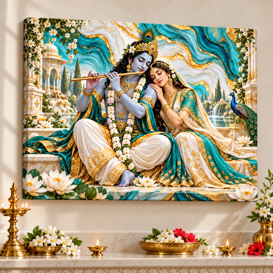 Radha Krishna Turquoise Marble Pavilion Canvas