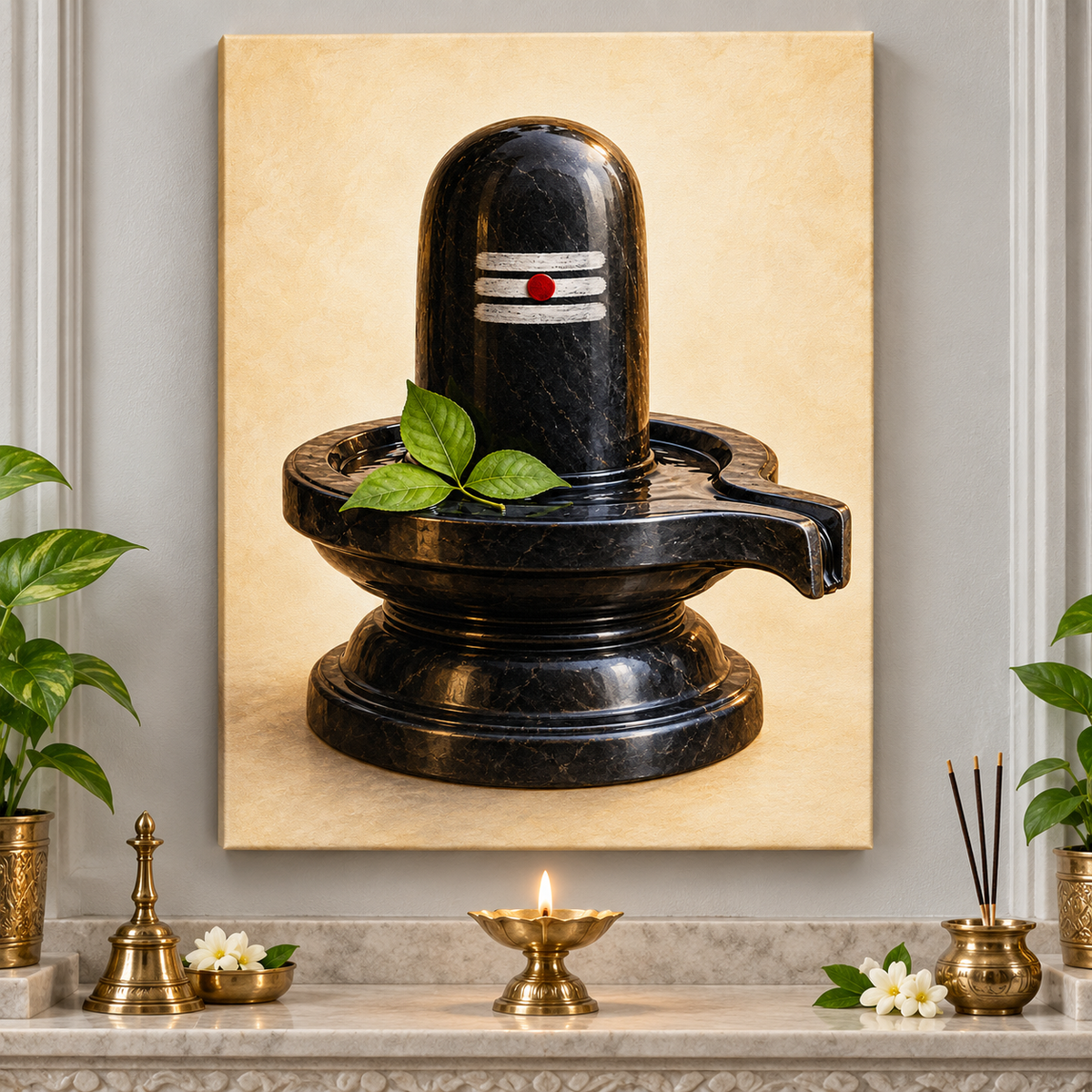 Shiva Lingam in Ivory Stillness Canvas