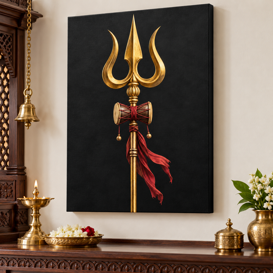 Shiva Trishul Crimson Devotion Canvas