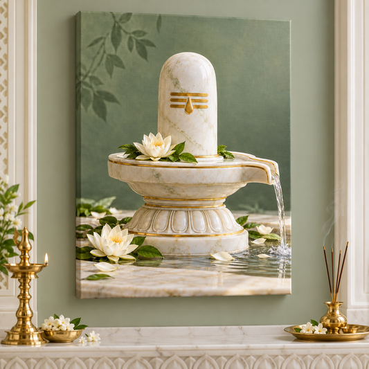 Shiva White Marble Lotus Offering Canvas